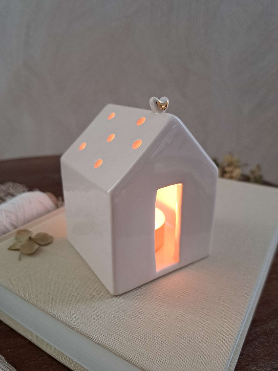 Lanterna casinha coração dourado