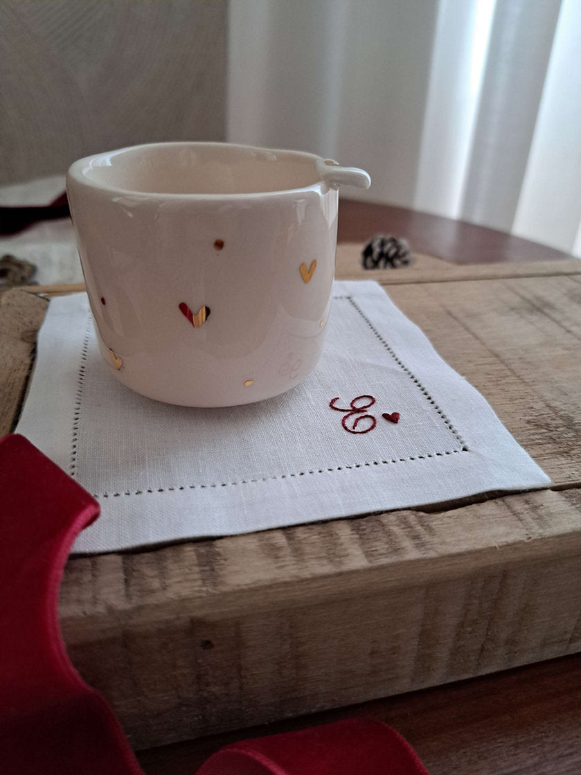 Pack Chávena + base em linho com inicial