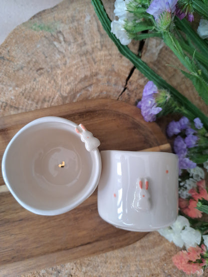 Chávena - coelho rebordo + pintas cor