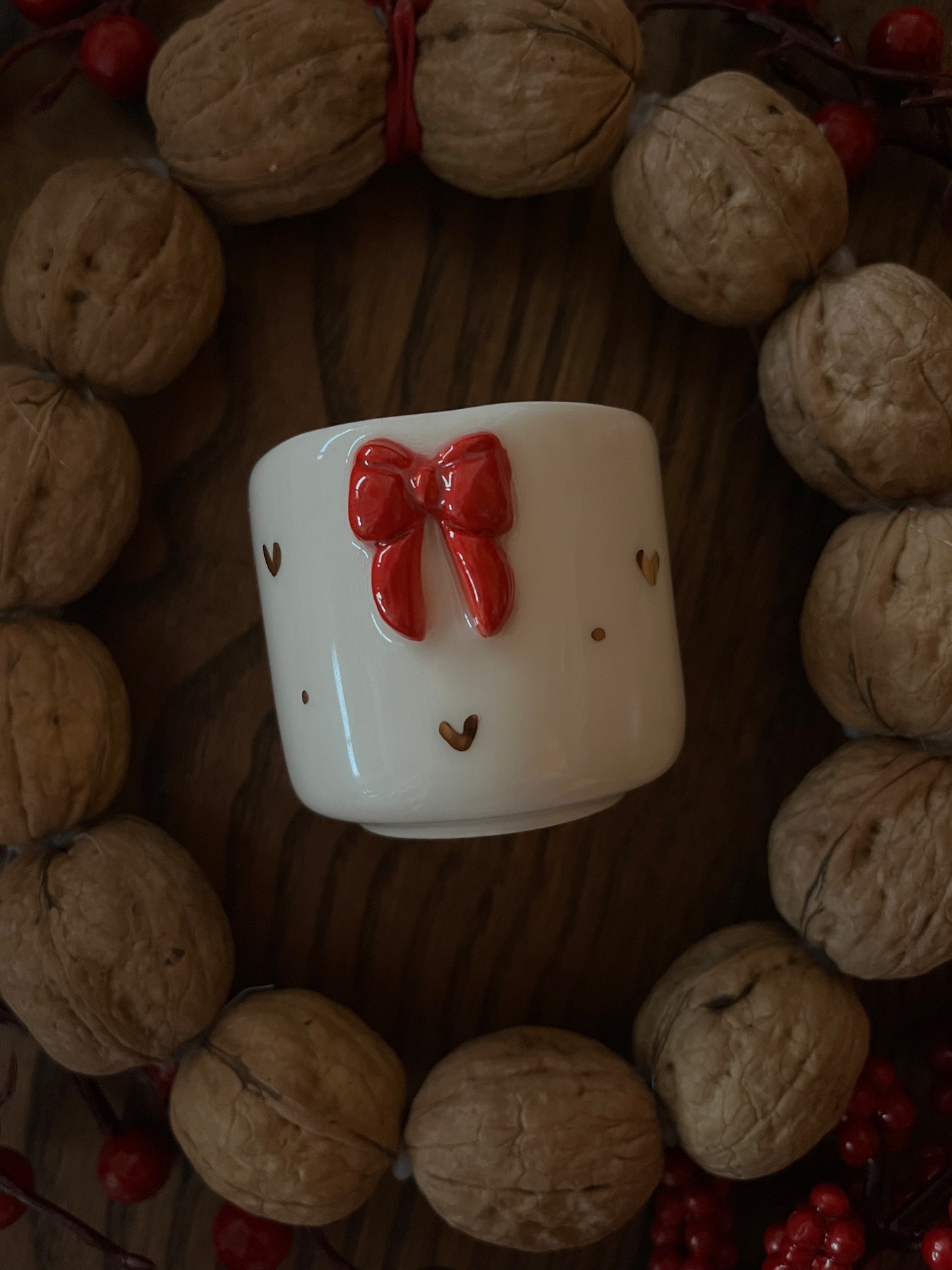 Pack - Pendente coração "Feliz Natal" + Chávena Laço Vermelho