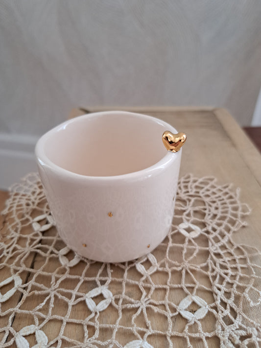 Chávena - 1 coração rebordo + pintinhas ouro