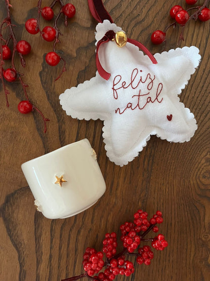 Pack - Pendente estrela "Feliz Natal" + Chávena estrelas em relevo